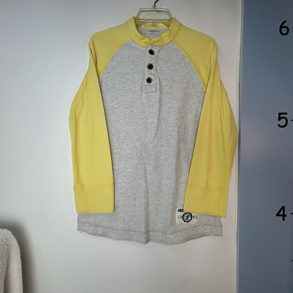 Abercrombie & Fitch Men's Large Muscle Yellow Gray Colorblock Polo Shirt